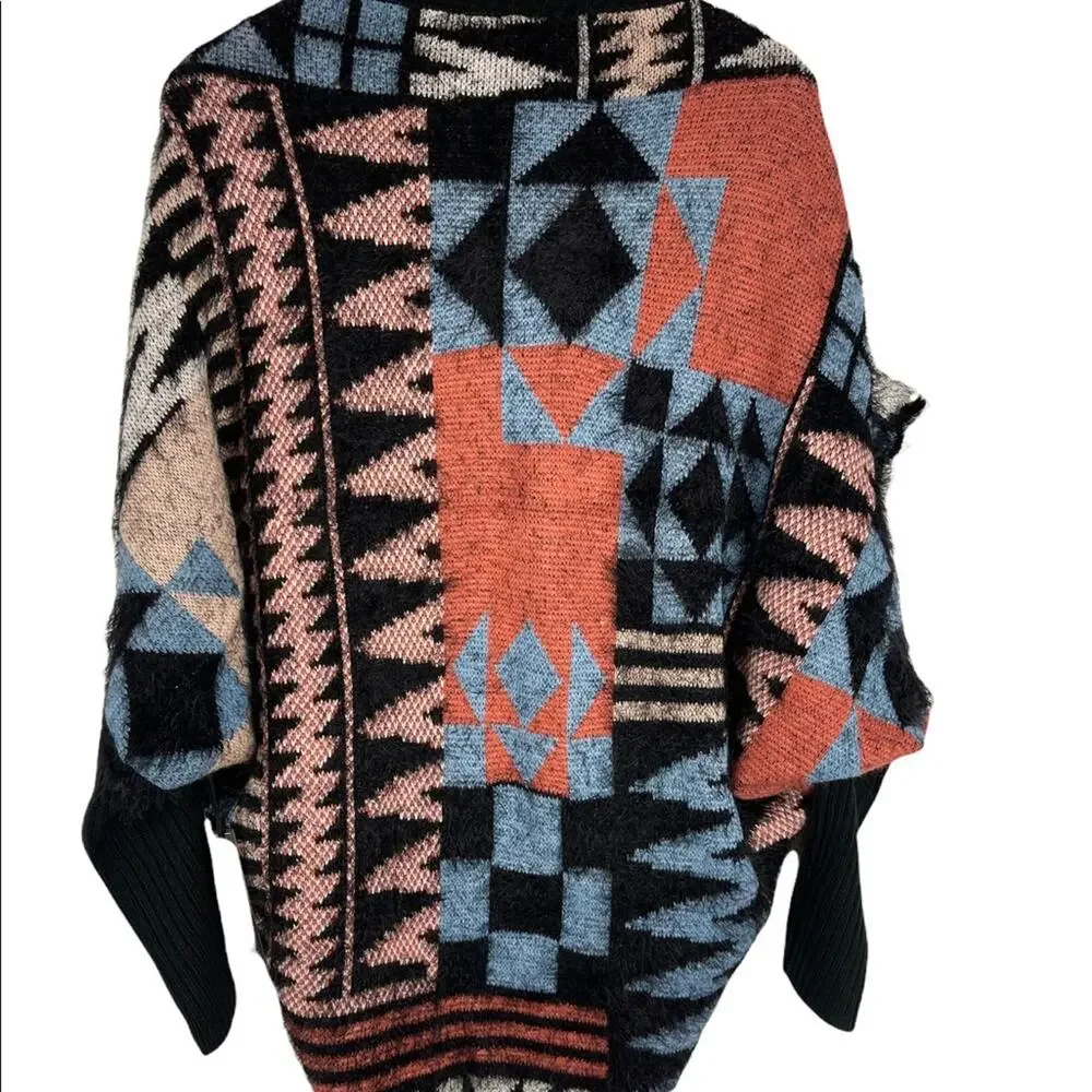 MaxSport Southwest Design Open Front Fuzzy Cardigan Sweater Top Women's S/M NWT - Picture 5 of 13